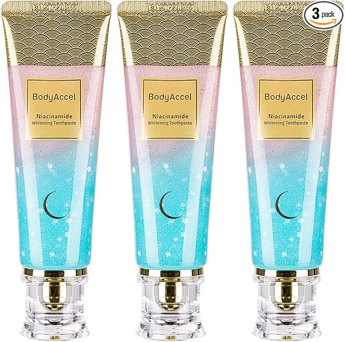 BodyAccel Niacinamide Whitening Toothpaste – Natural Whitening Toothpaste with Niacinamide, Gentle Formula for Brighter Teeth & Fresh Breath, 3-Pack (3)