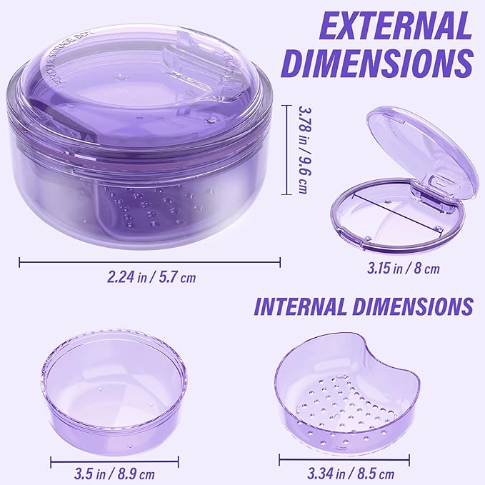 Denture Case, 2PCS Retainer Case with Strainer Basket, 2 in 1 Denture Bath Case No-Leak Retainer Cleaner Case, Retainer Holder for Travel, Mouth Guard Case for Dentures, Clear Braces, Night Guard