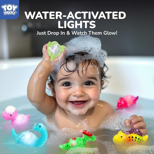 TOY Life 6 PC Dinosaur Light Up Bath Toys for Kids, No Hole Glow Bath Toys for Kids Ages 4-8, Baby Toddler Bath-Time Gifts for Easter, Birthday, Christmas, Ideal for Shower, Bathtub, Swimming Pool