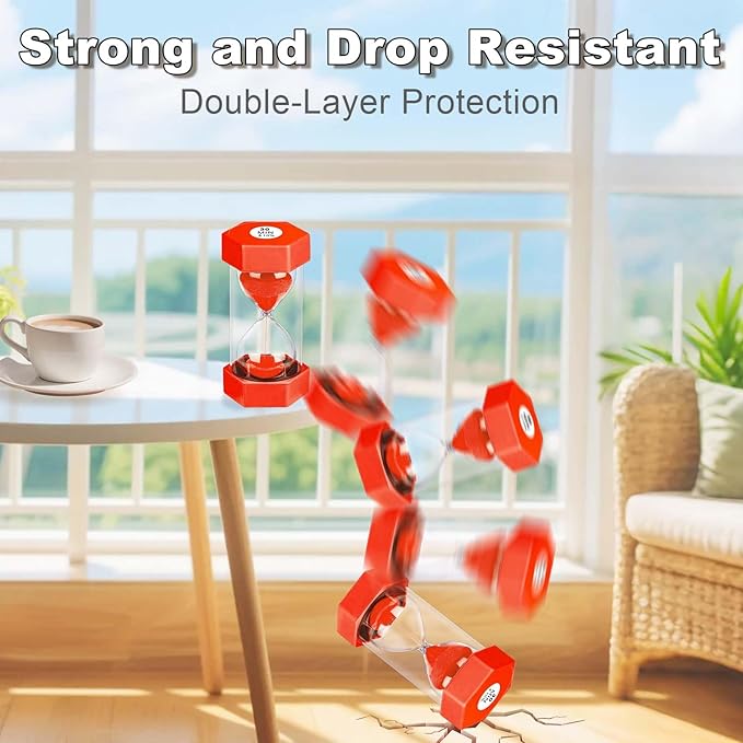 20 Minute Hourglass Sand Timer, Plastic Hexagon Hourglass Sand Clock 20 Min, Reloj De Arena 20 Minutos,Unbreakable Green Hour Glass Sandglass for Classroom Games Kitchen (Red)