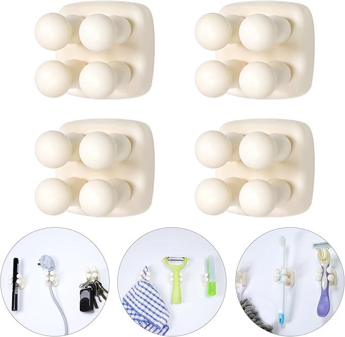 Silicone Toothbrush Holder Multi-Function Hook Waterproof self Adhesive Single Toothbrush Hook Plug Holder for Wall for Hanging Bathroom Kitchen Living Room Office (Square-Cream)