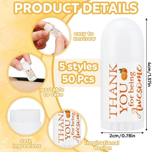 50 Pcs Thank You Gifts Mini Lip Balm Pack Moisturizer Assorted Flavors Dry Lip Care Products for Teacher Baby Shower Coworkers Friend