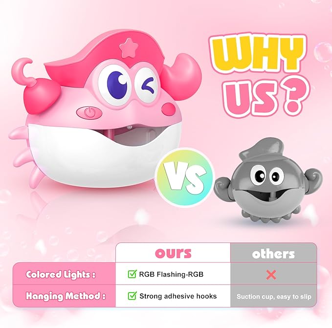 Bath Toys, Light Up Crab Bath Bubble Maker Bathroom Toys for Kids Ages 1-3 4-8,Bath Bubble Machine with Colourful Light Toddler Bathub Toy Great Birthday for Kids