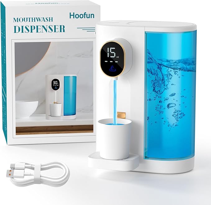 Automatic Mouthwash Dispenser for Bathroom: 20.3Oz Mouth Wash Dispenser with Magnetic Cup Holder, 4 Levels, Wall Mounted, Electric dispensador de enjuague bucal for Kids Adults, Bathroom Accessories