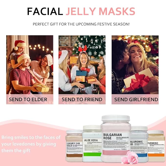 Jelly Mask Powder for Facials Care,Rose Petals Gel Jelly Face Mask,Professional Peel off Rubber Mask,Hydrating Jelly Masks,DIY Spa Mask with Double-ended Silicone Brush,23 Fl Oz