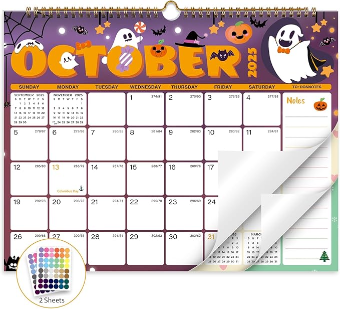 2025-2026 Wall Calendar, Calendar 2025-2026, 18 Month Calendar July 2025 - December 2026, 14.8" X 11.5", Calendar with Twin-Wire Binding, Hanging Hook and Julian Dates (Seasonal Designs)