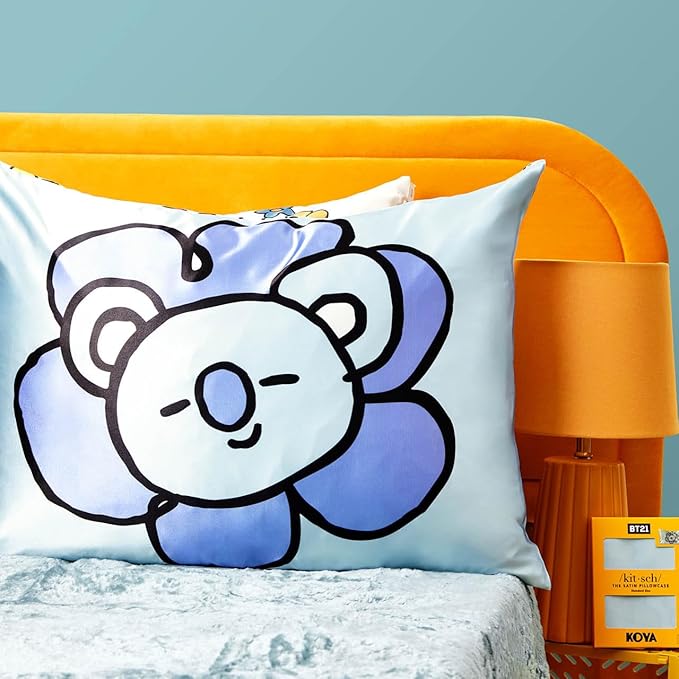 Kitsch x BT21 (Koya) Satin Pillowcase with Zipper for Hair & Skin - Softer Than Silk Pillow Cases, Smooth Cooling Pillow Cover, Wrinkle-Free, Machine Washable, King Size (19x36)