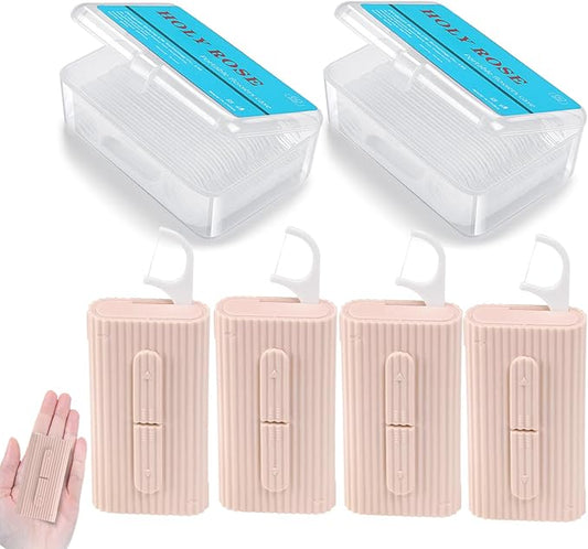 Holy Rose Travel Dental Floss Picks Case - 2 Boxes, Portable Floss Dispenser Pink - 4 Boxes, 50 Picks and 10 Picks/Box, Total of 160 Picks | Adult Flosser Sticks Set for Teeth and Oral Care.