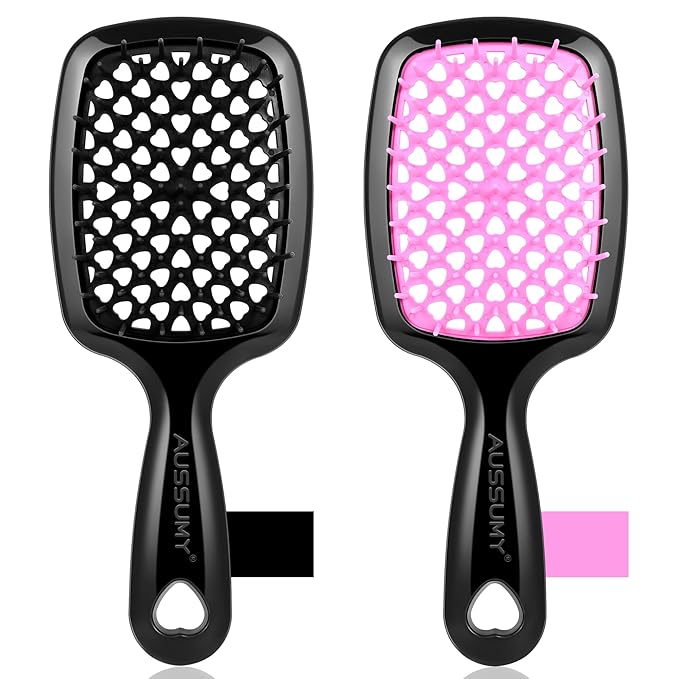 2 Pack Vented Detangling Hair Brush - Detangler Hairbrush with Soft Bristles for Effortless Tangle Free - Ideal for Wet Dry or Damaged Hair for Women Men Kids -Mixed Colors