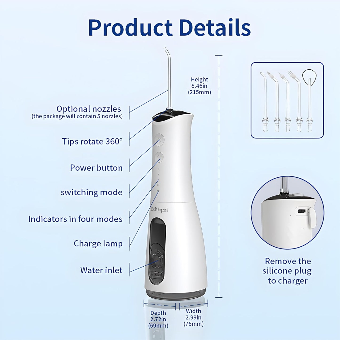 Water Flosser for Adults – Cordless, Waterproof Dental Flosser for Teeth & Gums, Rechargeable Oral Irrigator with 300ml/10oz Water Tank for Plaque Removal & Gum Care