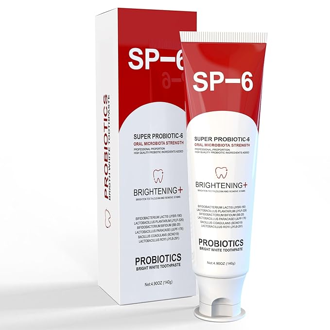 SP-6 Probiotic Whitening Toothpaste for Teeth Whitening/Brightening & Fresh Breath, 6 Probiotics Formula for Gum Health, Fluoride-Free, Minty Fresh Flavor,4.9 oz (1, Mint1)