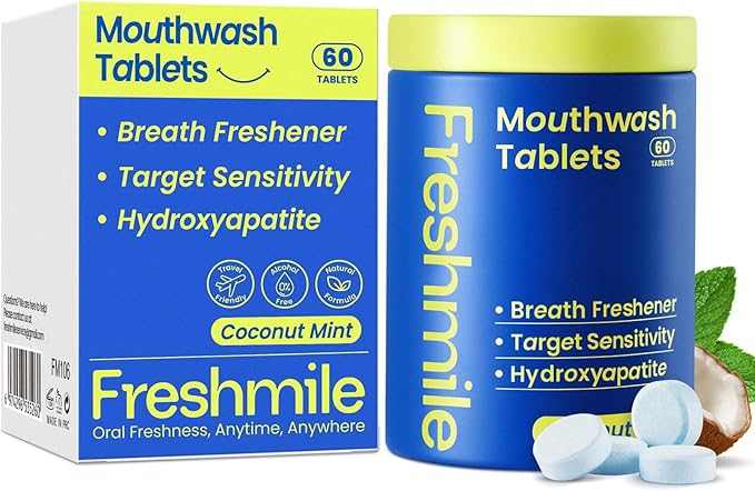 Travel Mouthwash Tablets for Sensitive Teeth & Gum Health – Fluoride & Alcohol-Free, Nano-Hydroxyapatite (NHA) & Xylitol for Bad Breath & Tooth Repair (60 Count)
