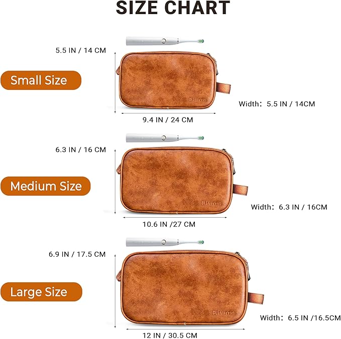Elviros Toiletry Bag for Men, Large Travel Shaving Dopp Kit Water-resistant Bathroom Toiletries Organizer PU Leather Cosmetic Bags Fathers Day Gift (Medium, Brown)