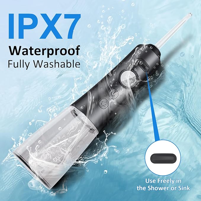 Water Dental Flosser for Teeth – 300ML Cordless Oral Irrigator with 6 Replaceable Jet Tips, 3 Modes, Portable Rechargeable Electric Flosser for Braces & Sensitive Gums, IPX7 Waterproof for Home&Travel
