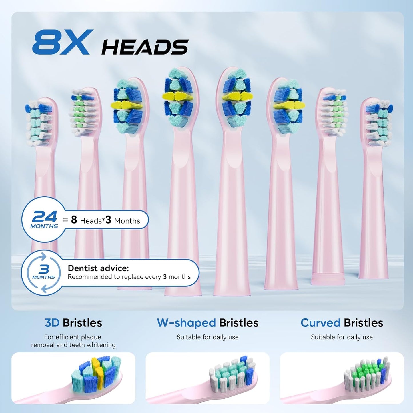 YUNCHI Electric Toothbrush Pink, Battery Toothbrush for Adults, Rechargeable Toothbrushs-8 Brush Heads, 5 Modes & 2 Min Smart Timer, IPX7 Waterproof,30 Days Battery Long,Travel Case