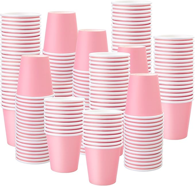 150 Pack 3oz Pink Paper Cups,Mouthwash Cups, Disposable Bathroom Cups,Small Paper Cups 3oz Ideal for Bathroom,Supermarket,Birthday Party,Picnic and BBQ
