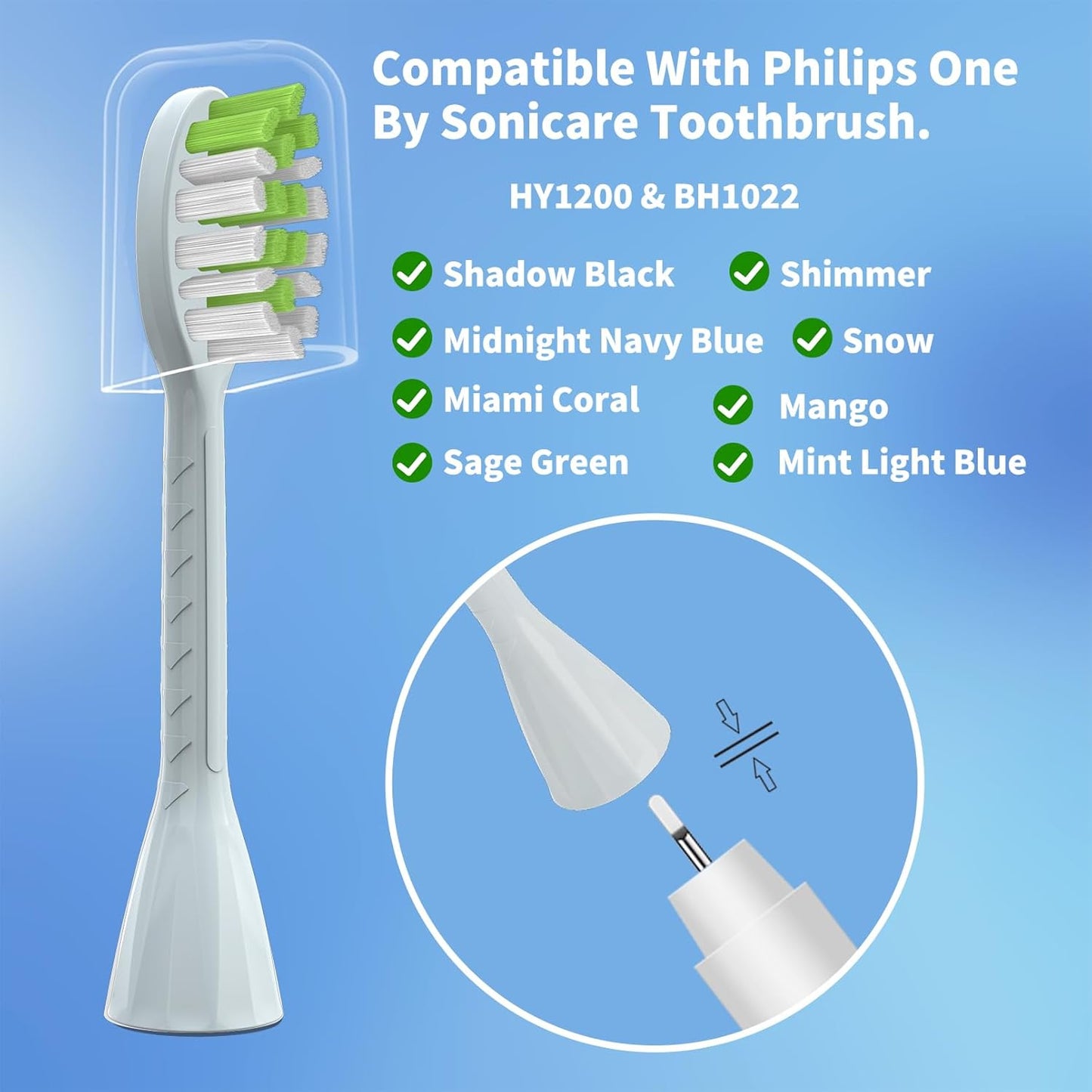 Toothbrush Replacement Heads Compatible with Philips One Series Sonicare Battery Toothbrush BH1022/03, 10 Pack Replacement Heads, Soft Bristles, Mint Light Blue