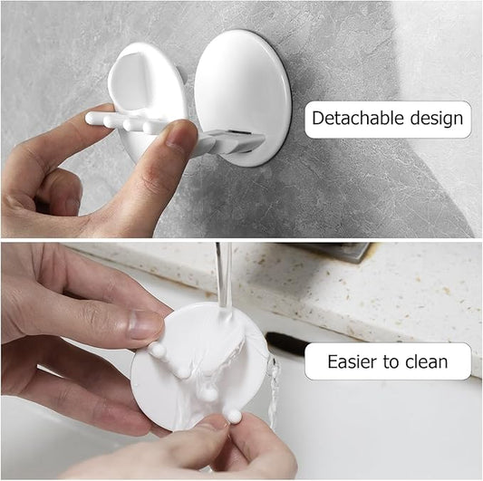 2 Pack Toothbrush Holders for Bathrooms Shower, Wall Mount Toothbrush Organizer with Mouthwash Cup, Self Adhesive Electric Toothbrush Storage, Easy to Clean Toothbrush Hanger