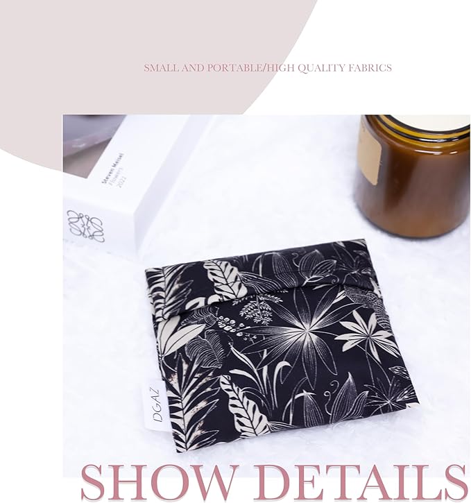 DGAZ Sanitary Napkin Storage Bag, Period Bag for Teen Aged Girls, Portable Period Bag for Panty Liners/Menstrual Cup/Small Tampons，Mini Makeup Bag for Purse(Dark Fragrance)