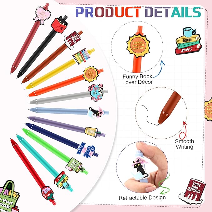 12 Set Book Lover Gifts Book Club Sticky Note Bookish Ballpoint Pens Reading Gifts Ideas for Reader Librarians Literary Lover Bookworms Christmas Appreciation Birthday Party Accessories
