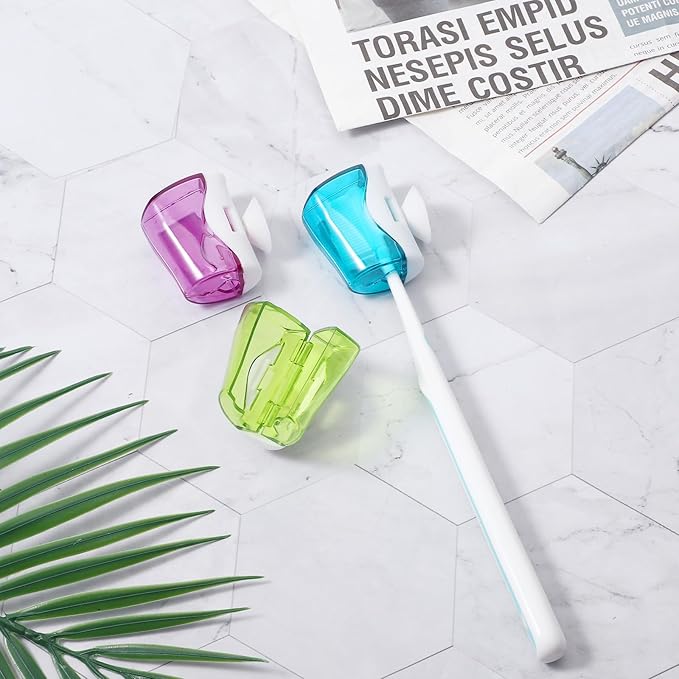 3 Pcs Toothbrush Holder Case with Suction Cup Wall Mounted with Cover Moisture-Proof and Dust-Proof Toothbrushs Storage Organizer Single Slot Design Mini Toothbrush Hanger Rack for Travel