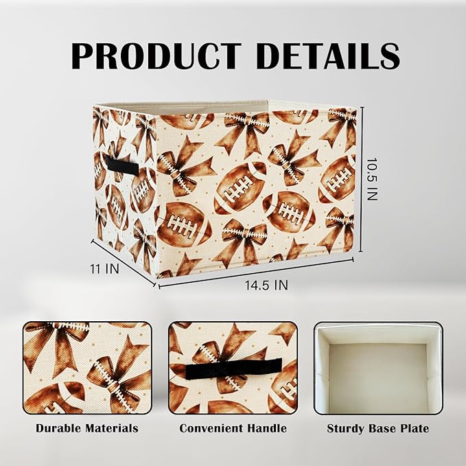 Coquette Football Rectangular Storage Basket Organizer Bin Shelf Baskets,Football Toy Box Organizers Storage Baskets,Cute Kids Toy Storage Bin Organizer Shelf Book Sports Football Room Decor