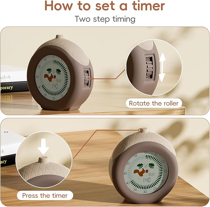 Visual Timer for Kids, 299-Minute Cute Kids Squirrel Timer with Eye-Protection Screen & Protective Case, Homeschool Supplies Study Teaching Time Management Tool