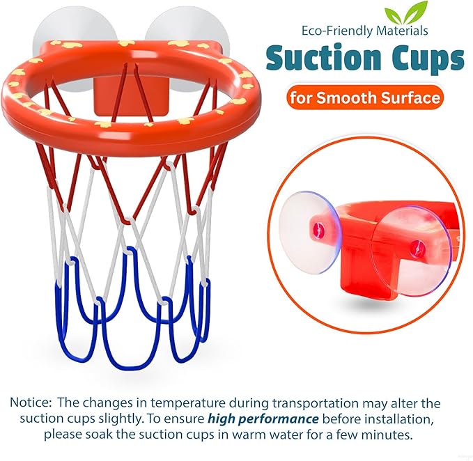 Bath Toys – Bathtub Basketball Hoop for Toddlers, Kids, Boys and Girls | 4 No-Hole Balls & Strong Suction Cups | Fun Basketball Bath Toy for Toddlers