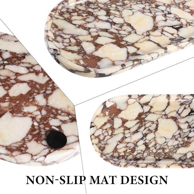 Koville Natural Decorative Marble Bathroom Tray, 12"x6" Calacatta Viola Marble Catchall Tray for Bathroom, Stone Perfume Trays Jewelry Dish for Dresser, Stone Storage Trays for Home Decor