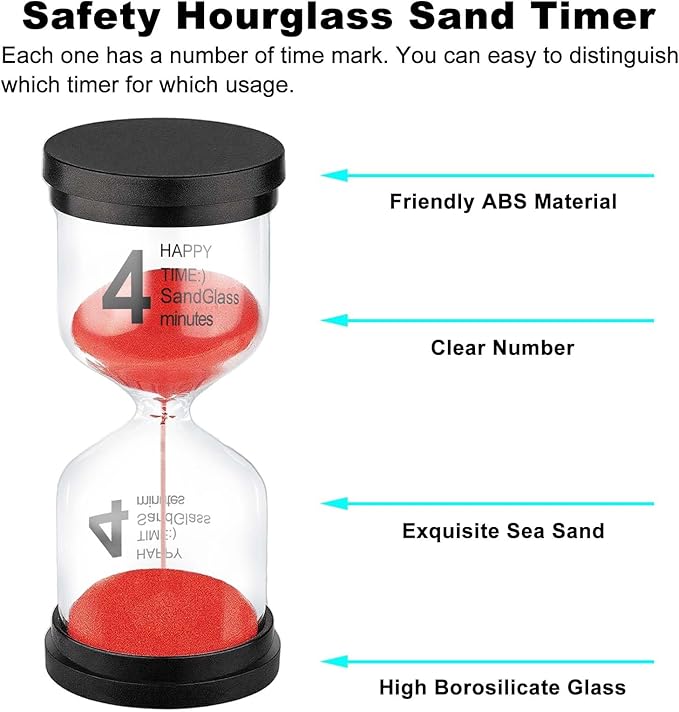 SuLiao Hourglass 4 Minute Sand Timer, Red Sand Clock, Plastic SandWatch Five Min, Small Reloj De Arena 4 Minutos, Colorful Hour Glass Sandglass, Games, Classroom, Kitchen, Decoration