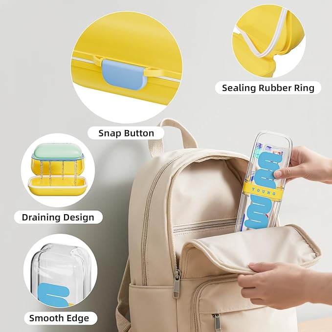 VITVITI Travel Soap Case Container, Portable Toothbrush Travel Case Dish Tray, 7.88 Inch Toothpaste Traveling Toothbrush Holder Set with Cover for Trip/Bathroom/Camping, Yellow