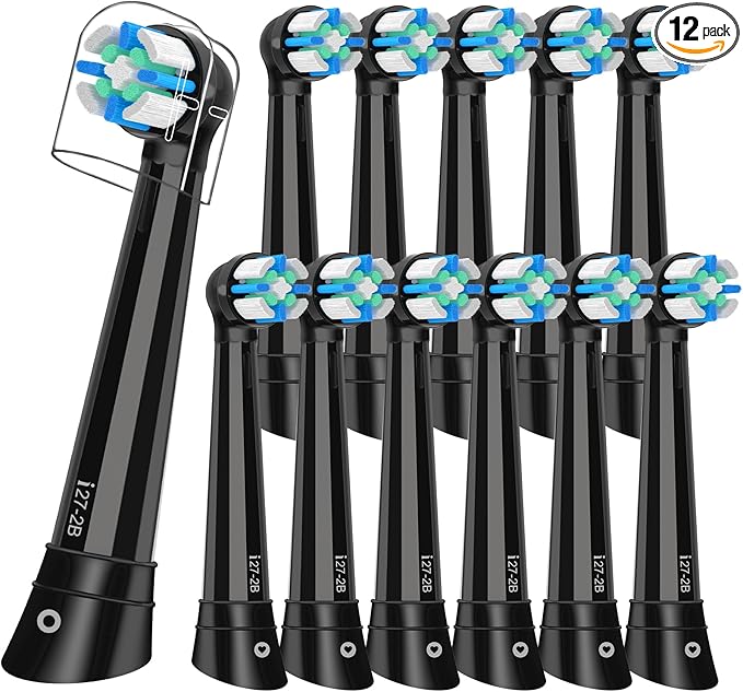 12PCS Replacement Toothbrush Heads Compatible with Oral B iO Series 2/3/4/5/6/7/8/9/10 Electric Toothbrush,Round Brush Heads for Gentle Gum Care & Deep Cleaning,Black