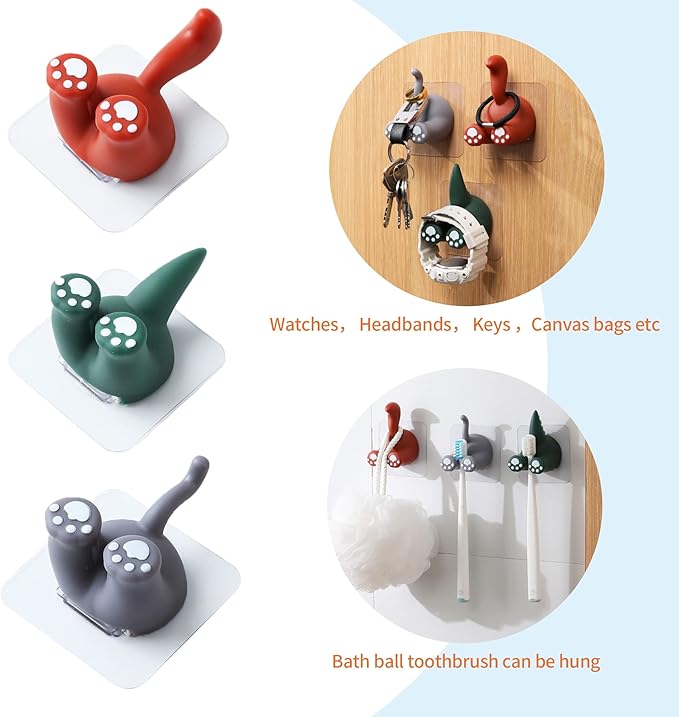 Kids Toothbrush Holder Multi-Purpose Animal Tail Hooks, Kitchen Bathroom Utility Hanger, Wall Mounted Cute Animal Tail Holder for Hanging Towel Key Hat -2 Pack