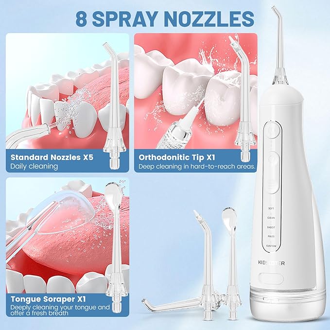 Water Flosser for Teeth with Detachable Washable Tank, 5 Modes Rechargeable Cordless Oral Irrigator, 300ml Portable Dental Flosser, IPX7 Waterproof for Home & Travel, White