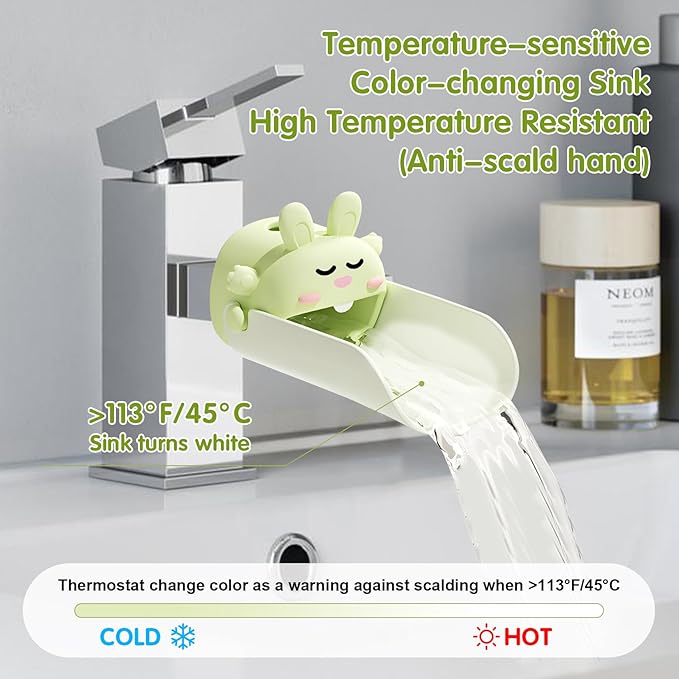 Faucet Extender Silicone Faucet Extender Temperature Sensitive for Toddlers Silicone Sink Extender Babies Kids Children (Yellow+Green/Happy Rabbit)