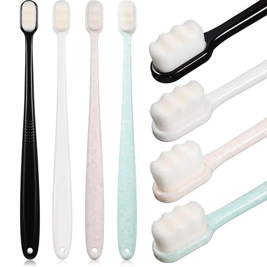 Boao 4 Pieces Extra Soft Toothbrushes for Sensitive Gums with 20000 Micro Nano Bristle for Adult Pregnant Gum Recession Elderly Braces, Protect Fragile Gums(Black, White, Green, Beige)