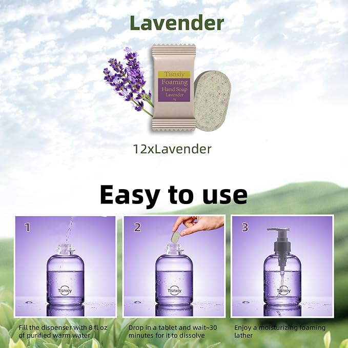 Foaming Hand Soap Tablet Refills - 12 Count- 96 fl oz total (12x 8 fl oz) - Eco-Friendly Foaming Hand Soap Refill - Gentle on Hands, Kind to Earth - Lavender