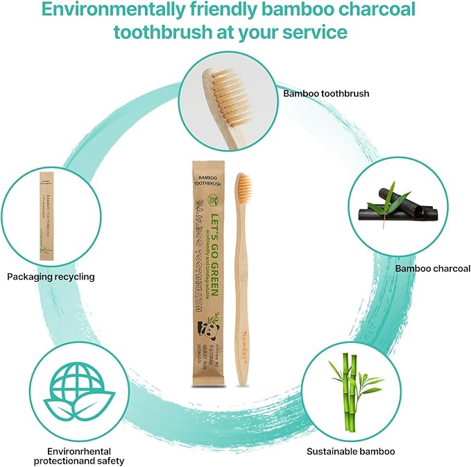 100 Pack Bamboo Toothbrushes Bulk, Individually Wrapped, BPA Free Soft Bristles Toothbrush for Adults, ECO Friendly Toothbrushes for Home Hotel Trips Travel Disposable Toothbrsuh (Primals Toothbrush)