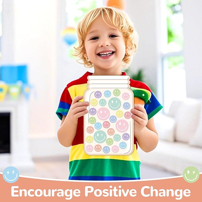 Magnetic Smile Face Reward Jar for Kids 68Pcs Pastel Smiley Faces 1 Storage Bag Reward Jars Behavior Management Classroom Tools Positive Behavior Chart for Students Teachers Back to School Supplies