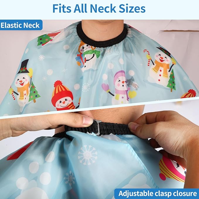 Kids Barber Cape with Neck Duster Brush, Professional Salon Hair Cutting Cape with Adjustable Snap Closure(Snowmen)