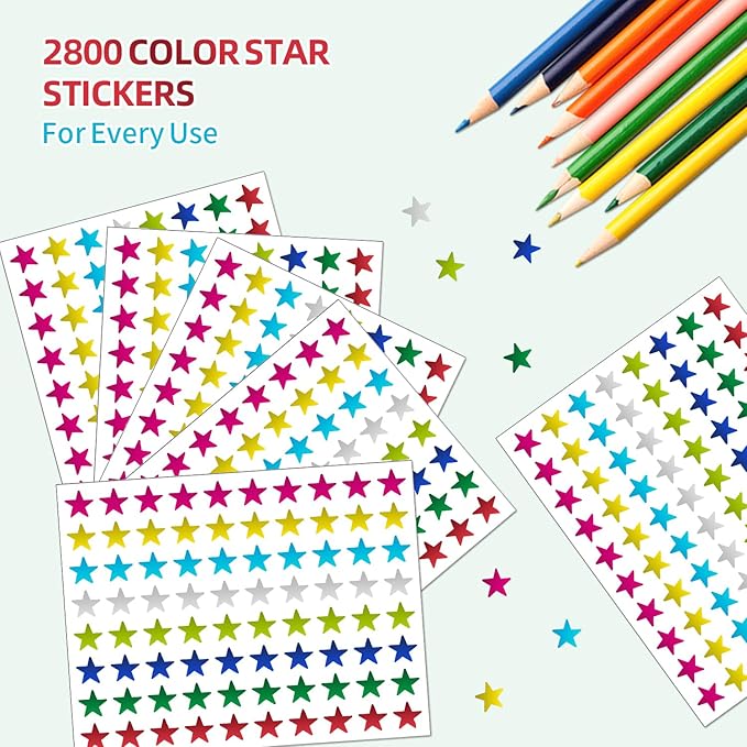 REGELETO 2800 Pack 0.6" Foil Star Stickers for Kids Reward, Foil Metallic Star Stickers for Incentive Chart,Student Planner and School Classroom Teacher Supplies or DIY (35 Sheets)