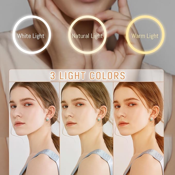 1X/30X Wall Mounted Makeup Mirror with Light, 8" Rechargeable Double-Sided Magnifying Mirror, Vanity Mirror Dimmable 3 Color Light, 360° Extension Rotation Foldable 14.5 Inch Arm, White