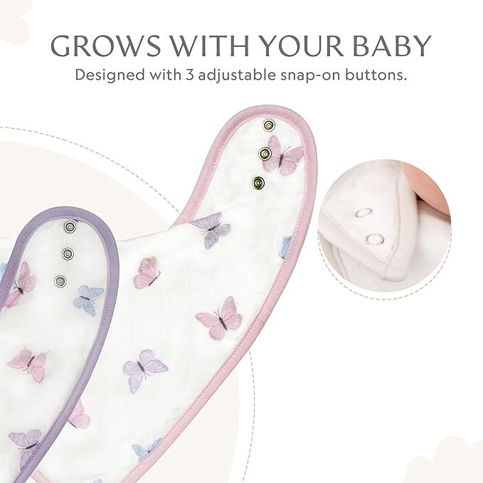 Bamboo Little Baby Bibs (Pack of 2) - Bibs with Adjustable Snaps- Absorbent Terry Backing