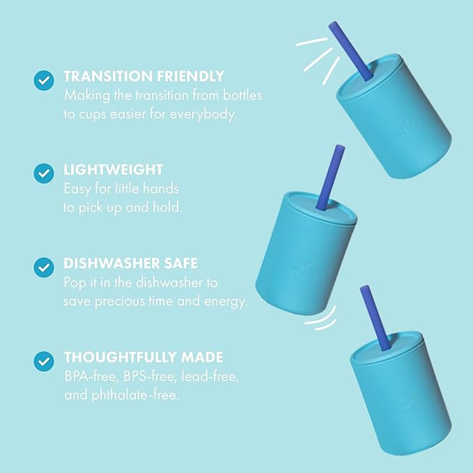 Avanchy Silicone Training Sippy Cup with Straw Lid – Tiny Cup for Babies 6+ Months to Toddlers 1 Year Old – 5 oz Infant Water Cup for Baby Led Weaning, Pink + 5 Reusable Straws