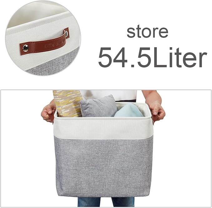 DECOMOMO Storage Baskets | Large Storage Bins 54.5L Fabric Baskets for Organizing Laundry Nursery Toys Cloth Linen Closet Organizers with Handles (Grey and White, XXXL - Jumbo/3P - 17" x 13" x 15")
