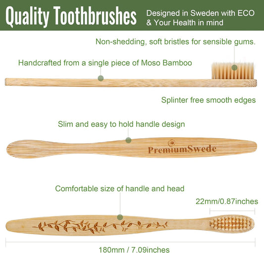 Bamboo Toothbrushes - Biodegradable Eco Friendly Soft Toothbrushes for Adults, Kids - Natural Wooden Toothbrushes with Soft Bristles - 10 Pcs Family Toothbrush Pack