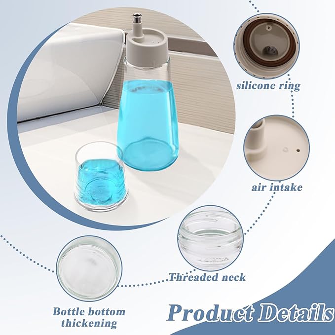 3 Pieces 5.07 Oz/150 ML Glass Mouthwash Dispenser for Bathroom, Refillable Mouth Wash Dispensers with Lid Cup, Small Clear Mouthwash Container Bottle for Kitchen Countertop (5.9" x 2.2")
