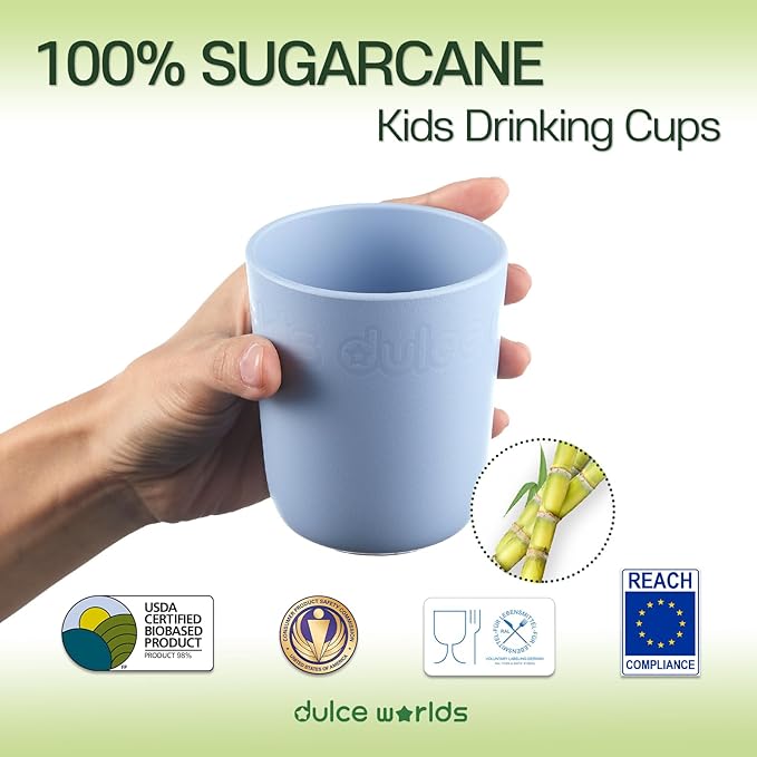 SUGARCANE Kids Cups 10 oz - 5 Pack, USDA & LFGB Certified Toddler Cups - BPA Free - Dishwasher Safe, Reusable, Unbreakable - Multi