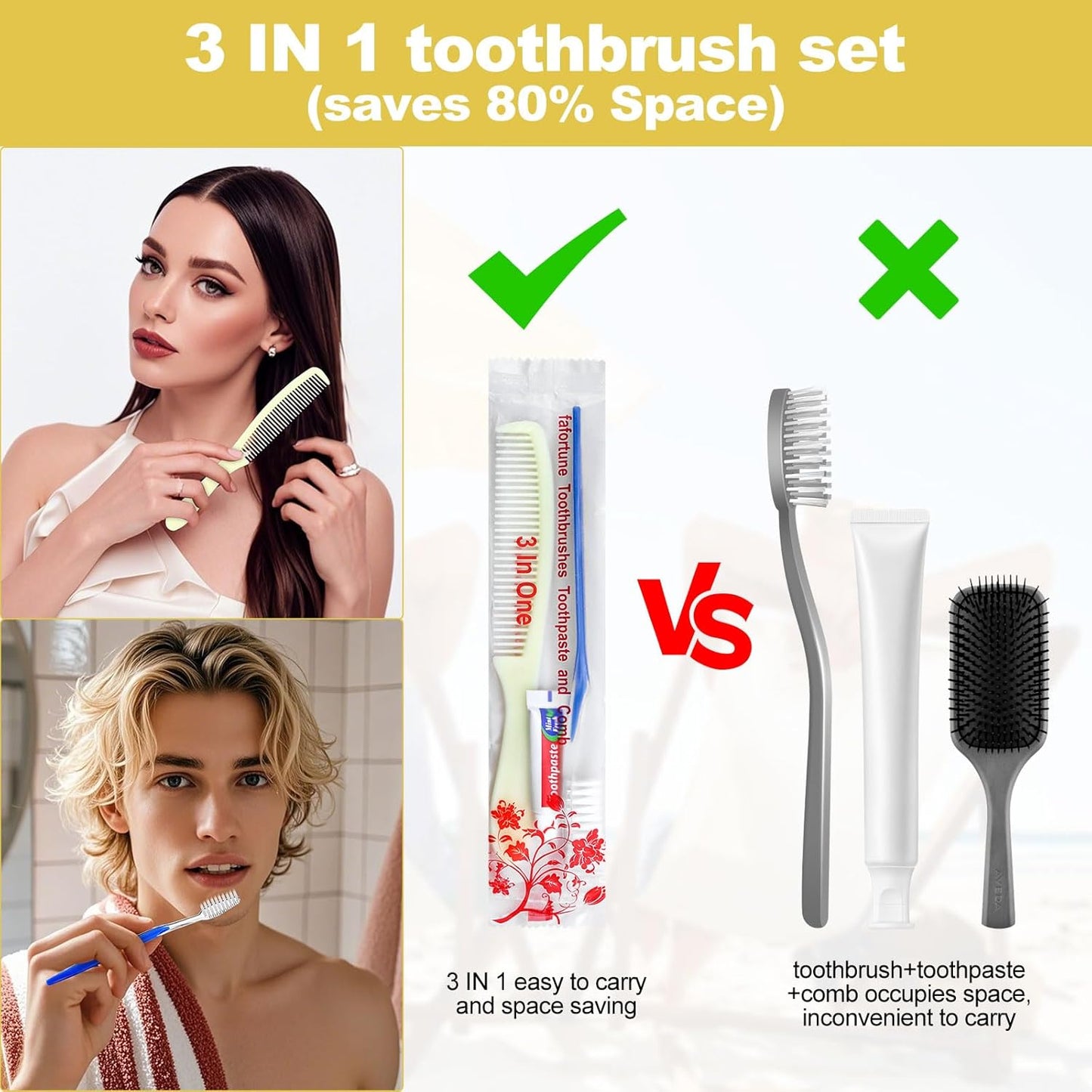 100 Pack Disposable Toothbrushes with Toothpaste and Comb for Homeless Individually Wrapped-Suitable for Hotel,Air Bnb,Shelter/Homeless/Nursing Home/Charity 1