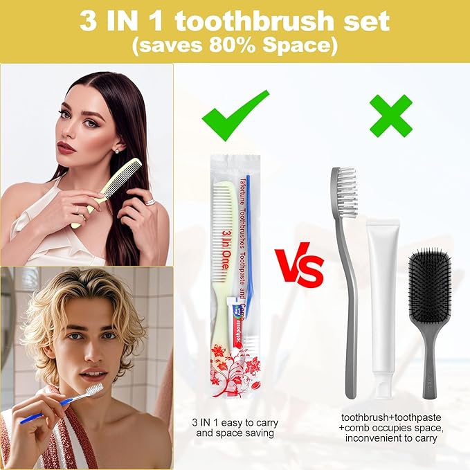 20 Pack Disposable Toothbrushes with Toothpaste and Comb for Homeless Individually Wrapped-Suitable for Hotel,Air Bnb,Shelter/Homeless/Nursing Home/Charity(（20 pcs）)